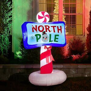 6-Ft. Tall North Pole Sign Blow Up Inflatable with Lights,  Christmas Decor